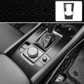 Decorative film sticker kit for car interior dashboard, centre console, and door handle customisation in carbon fibre or woodgrain patterns