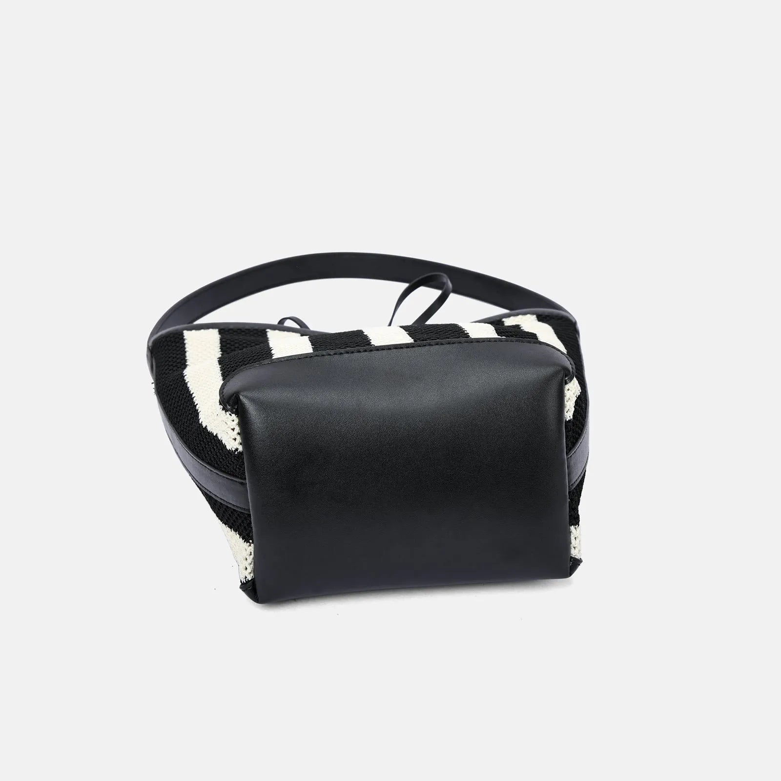 Black and white striped woven fabric women's shoulder bag with bucket-type design measuring 28x18x13cm