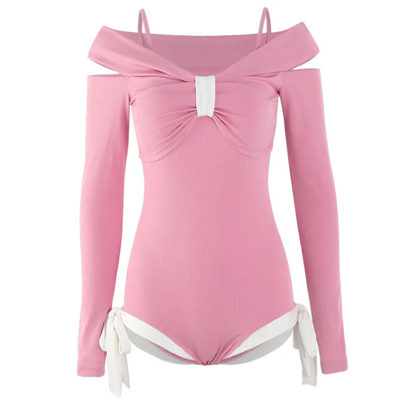 Women's long sleeve one-piece swimsuit in pink and black colour options