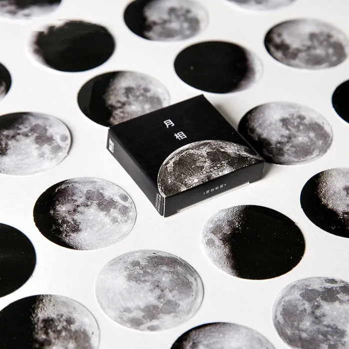 Boxed set of 45 black moon phase and planet calendar self-adhesive stickers for planners.