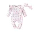 Baby girl plaid long-sleeved cotton romper in white, newborn to 9 months