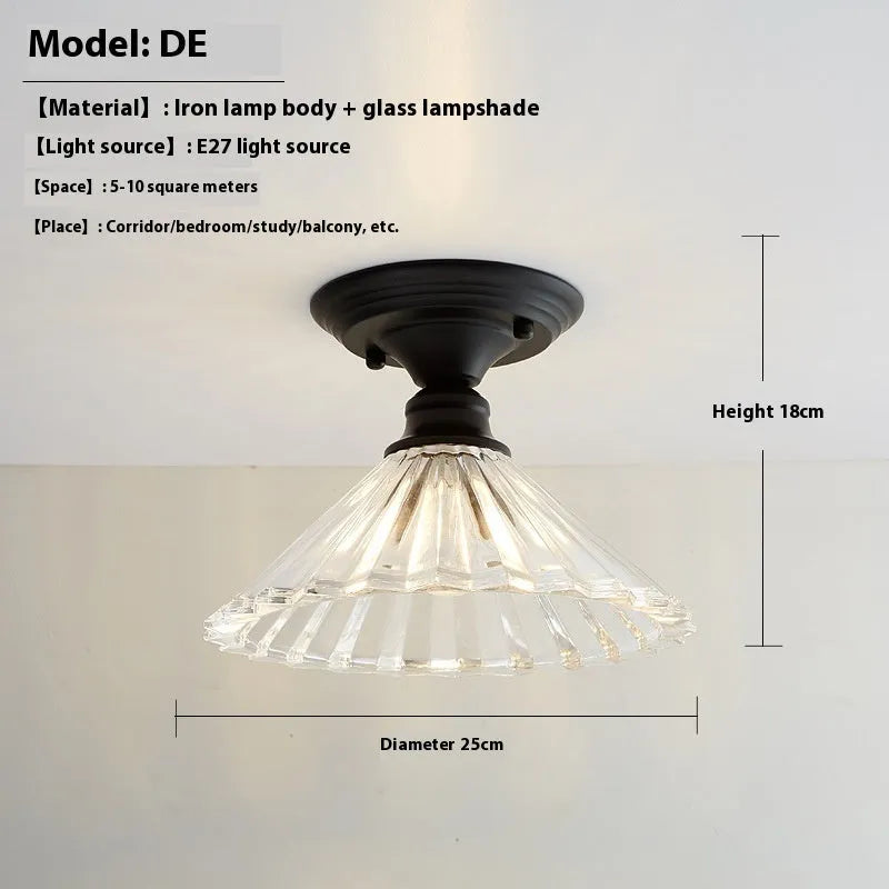 American retro single-head ceiling lamp with a glass cover shade