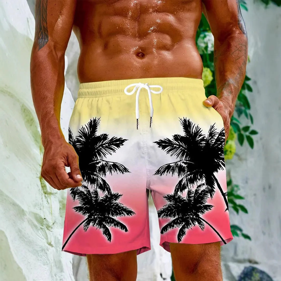 Man's quick-drying micro-elastic swimming trunks in a choice of colours on a size chart background.