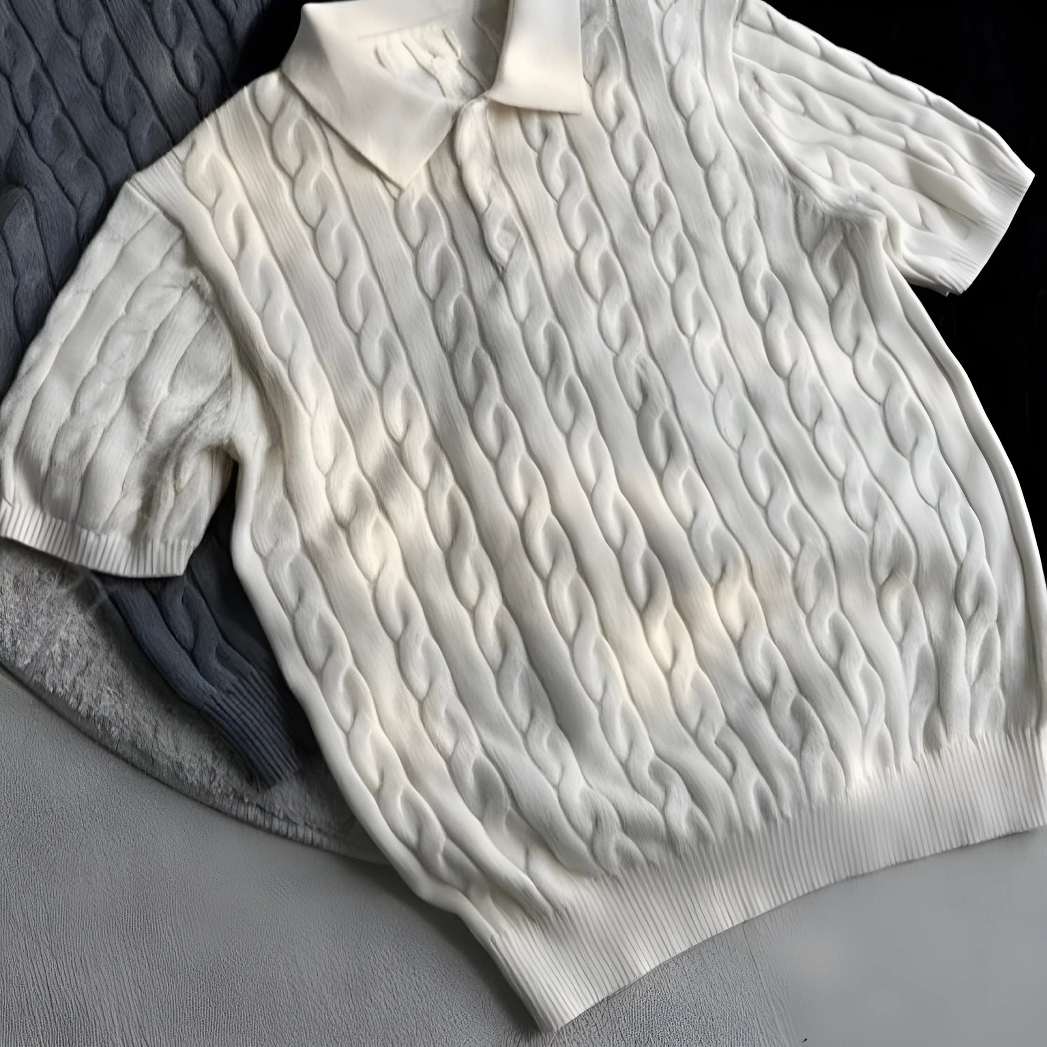 Grey knitted cotton summer T-shirt with short sleeves in youth style