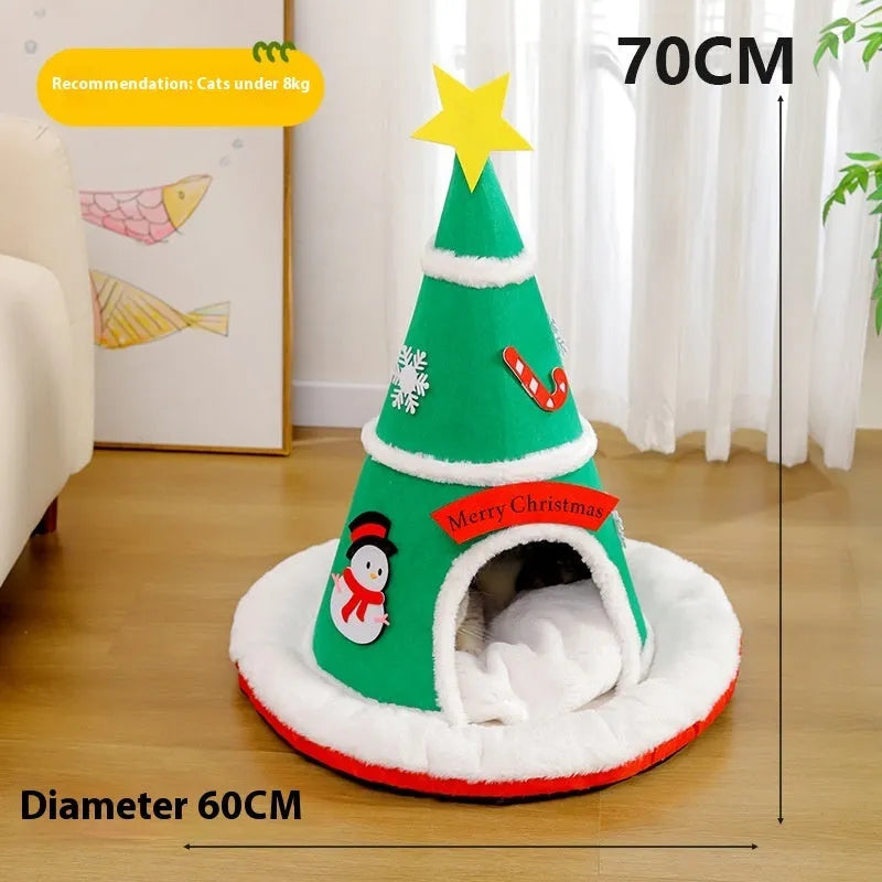 Christmas felt nest cat bed in cloth with removable inner section for cats and small dogs