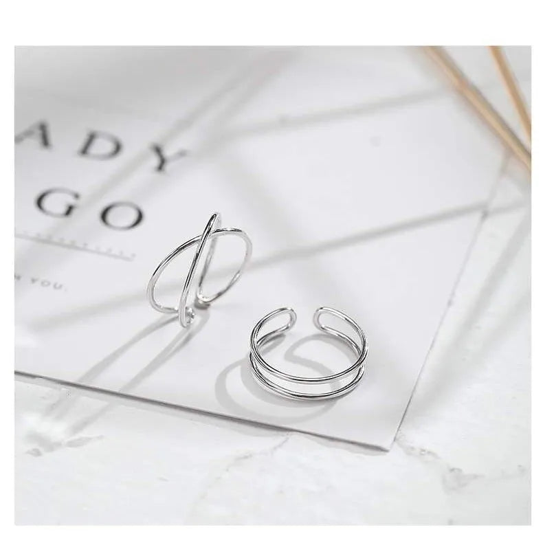 Silver plated geometric cross ring for women with adjustable opening
