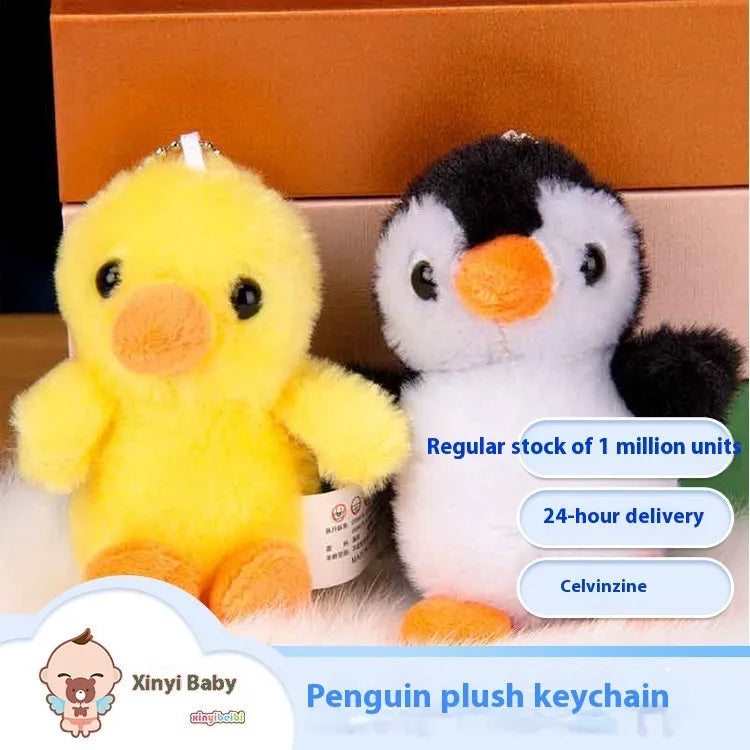 Black plush penguin toy pendant 10cm height on a keychain
