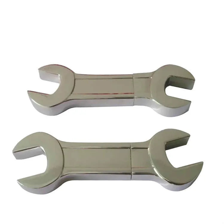 Metal wrench USB 3.0 flash drive with double-headed plum blossom design, metal shell, and small chain
