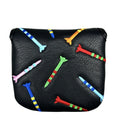 Square black PU leather golf putter sleeve with white rocket pattern design