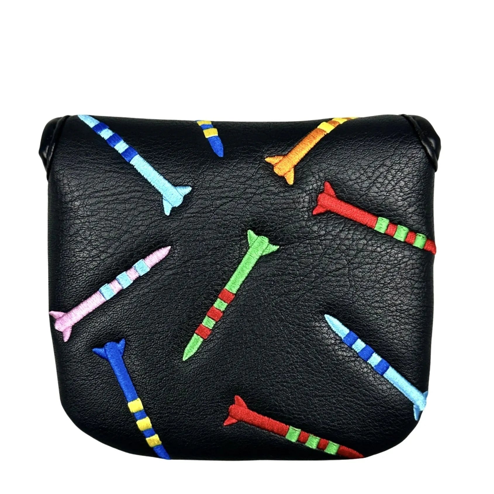 Square black PU leather golf putter sleeve with white rocket pattern design