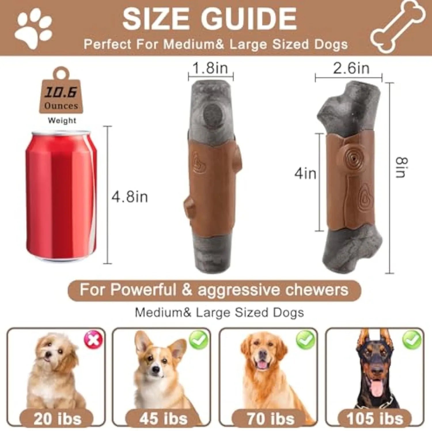 Large branch-shaped nylon dog chew toy for aggressive chewers with bacon flavour.