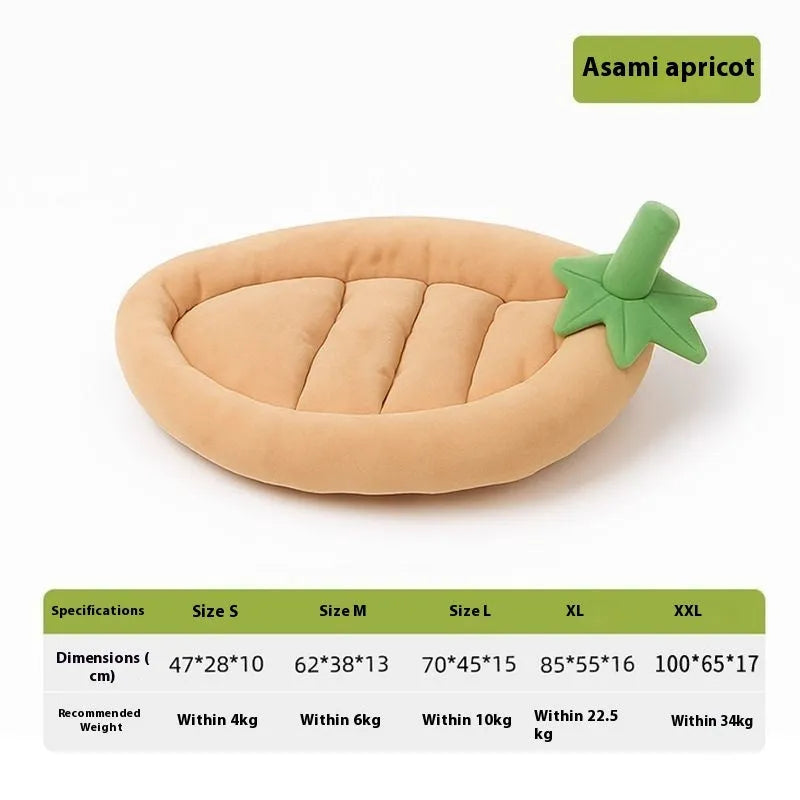 Brown removable washable dog mat with non-slip base, sized for a medium dog, on a wooden floor.