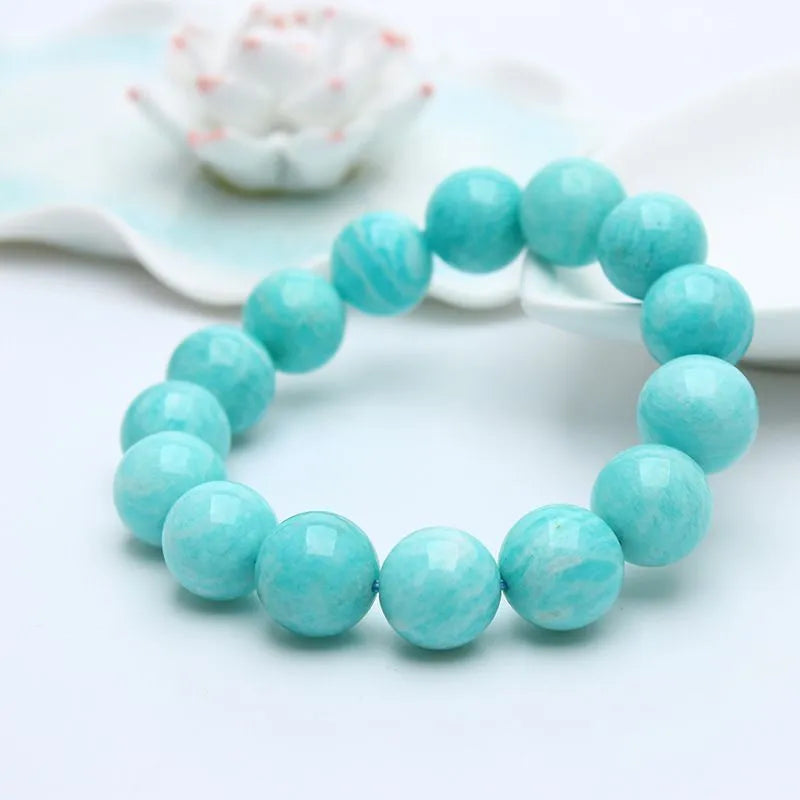 Natural blue-green Amazonite stone bead bracelet for men and women