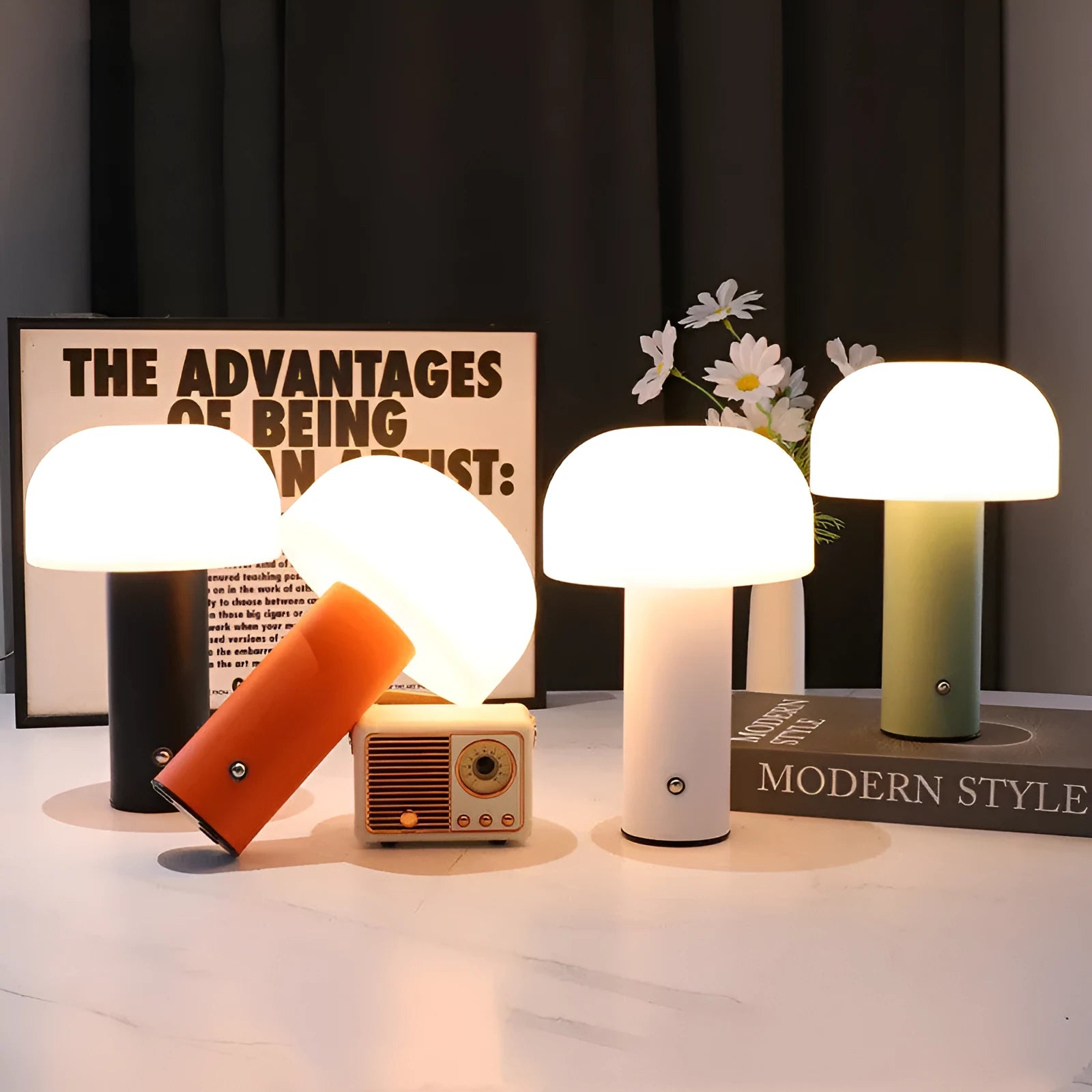 USB-powered dual-purpose plastic table lamp in black, white, orange, or green colour