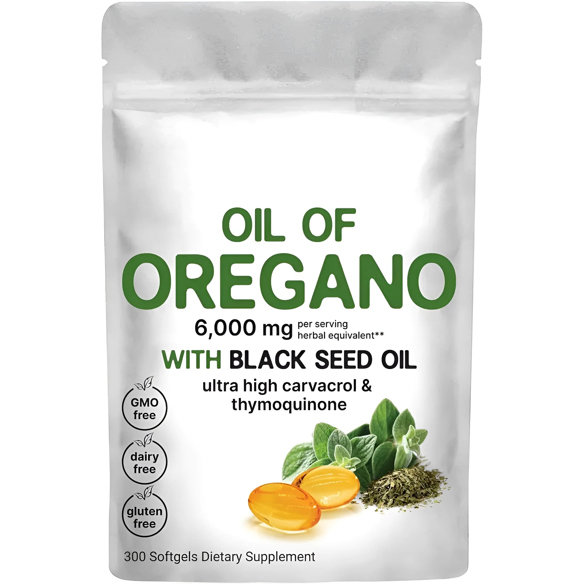 Butter black seed oil soft capsules supplement bottle showing 180 or 300 tablet pack option.