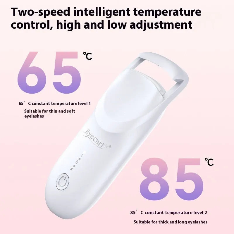 Electric heating eyelash curler with USB charging cable in cream white, pink, or apricot colours