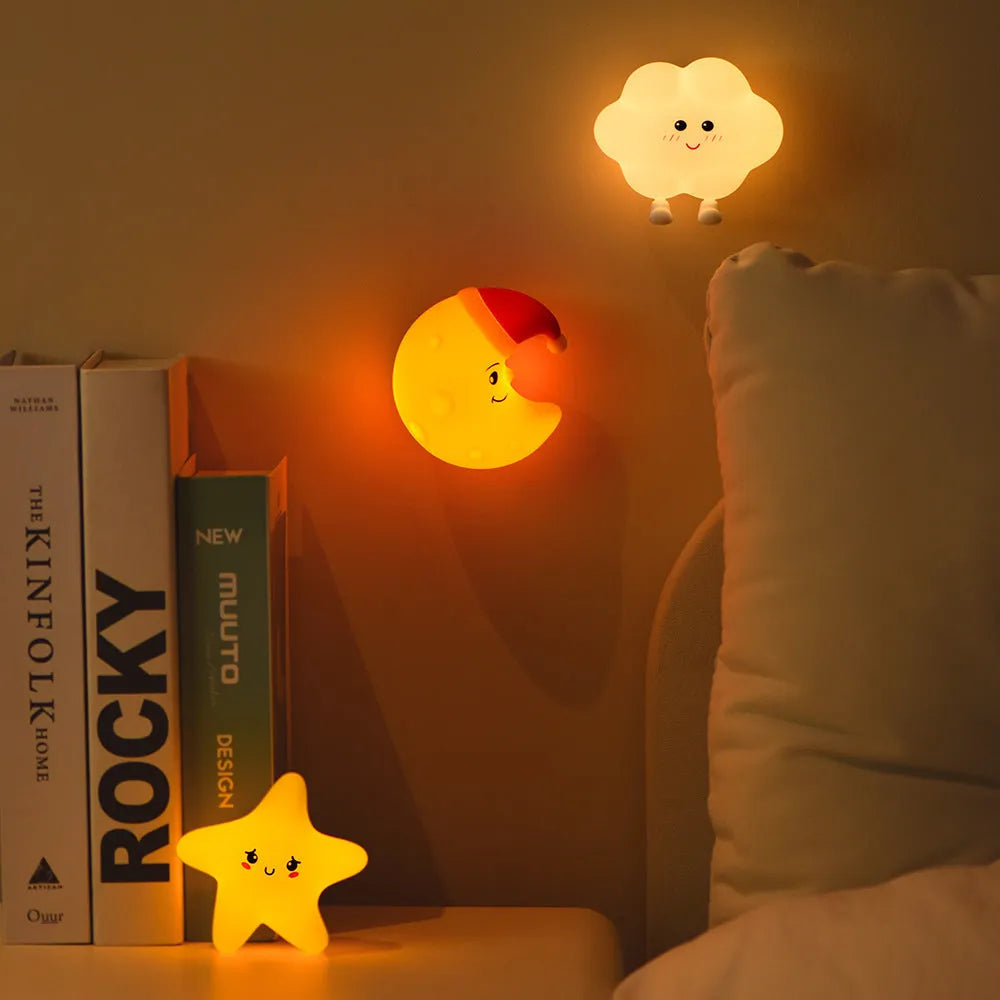 Moon Star Cloud silicone night light with magnetic suction, rechargeable battery, warm light, compact bedside lamp