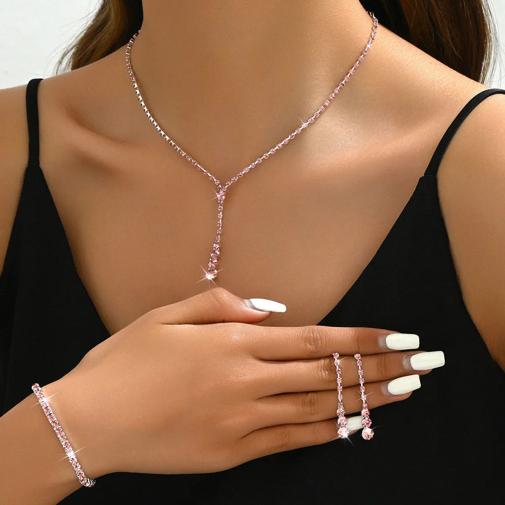 Women's rhinestone jewellery set with tassel and heart-shaped pendants in four colour options