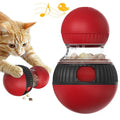 Plastic rotating cat toy with sound and food-dropping mechanism in super ball colour design.