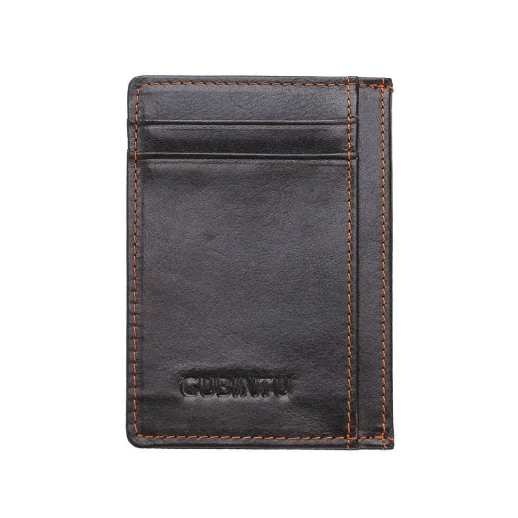 Men's solid colour genuine leather card holder 7.8cm by 10.7cm slim design