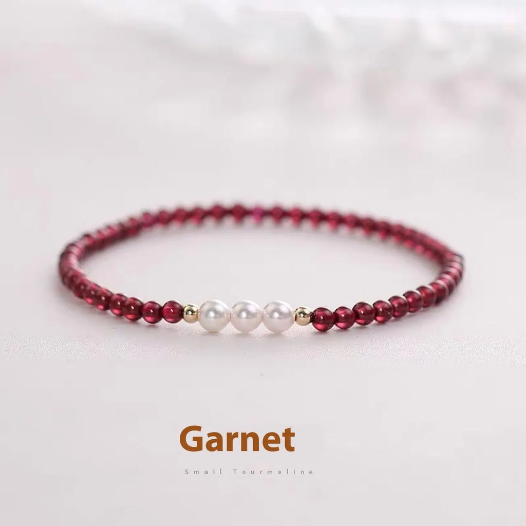 Women's 3mm new Chinese garnet style crystal bracelet with artificial pearl accents