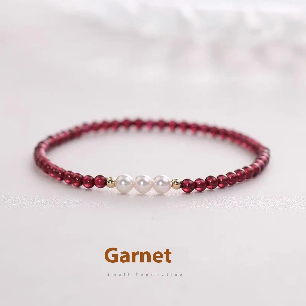 Women's 3mm new Chinese garnet style crystal bracelet with artificial pearl accents