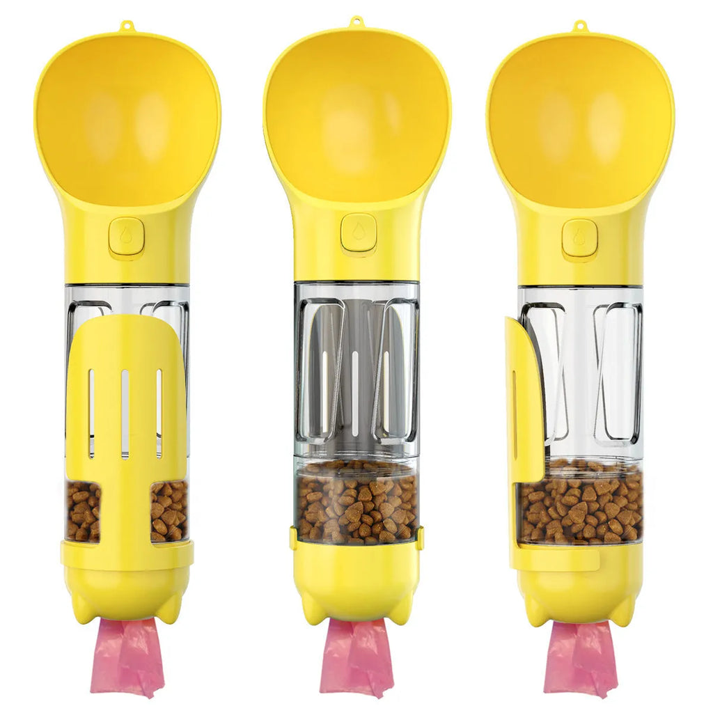 Portable 3-in-1 dog water bottle with poop dispenser and treat holder, 300ml capacity in aquamarine