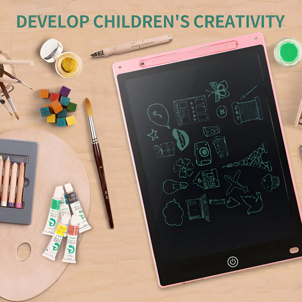 LCD writing tablet for children with plastic stylus in multiple sizes and colours