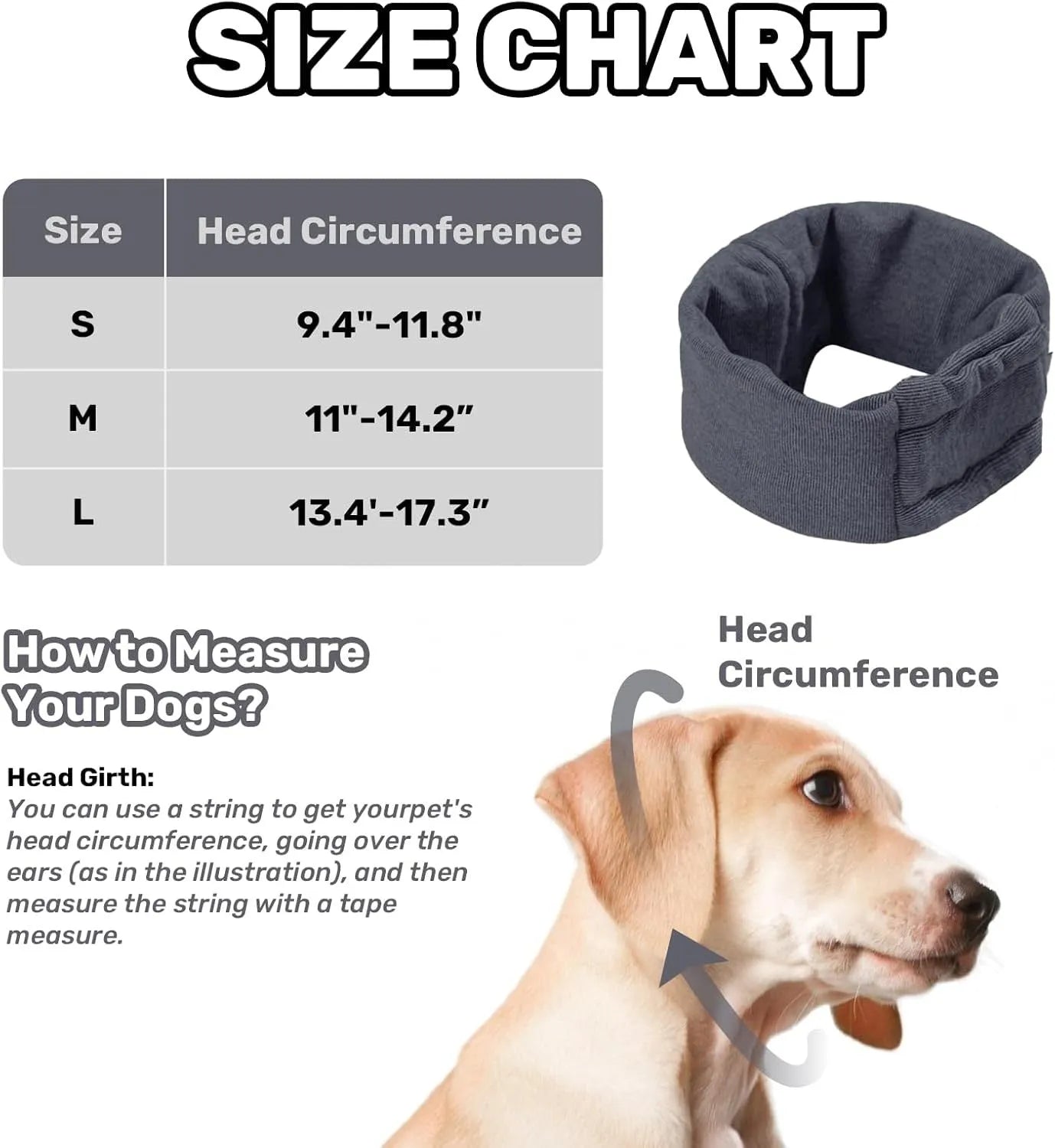 Gray dog calming hoodie ear wrap with adjustable fit for noise protection and anxiety relief