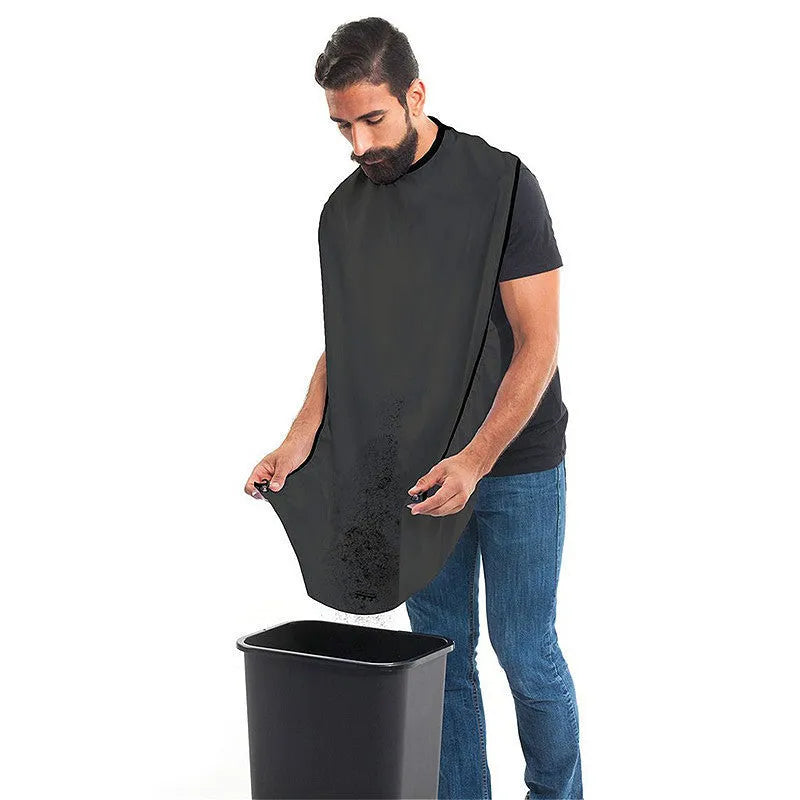 Polyester taff salon shaving apron, Black or White, 110x70cm, with suction cup and tool tray