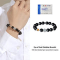 Men's geometric bracelet with obsidian God's Eye inlay set in sterling silver