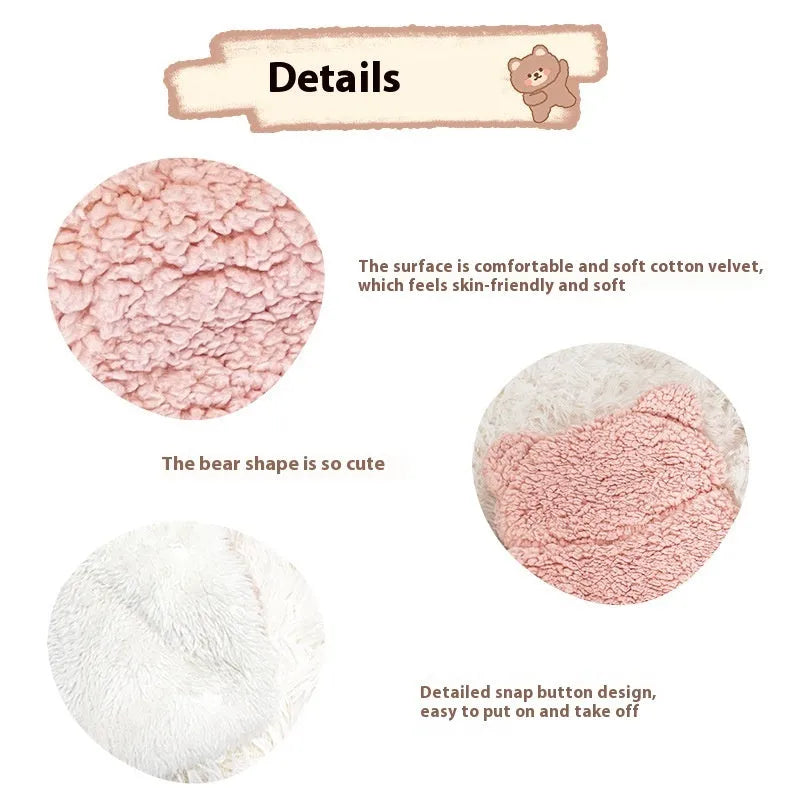 Cotton velvet bear cloak pet blanket in pink for cats and dogs, warm winter sleeping blanket with bear ears