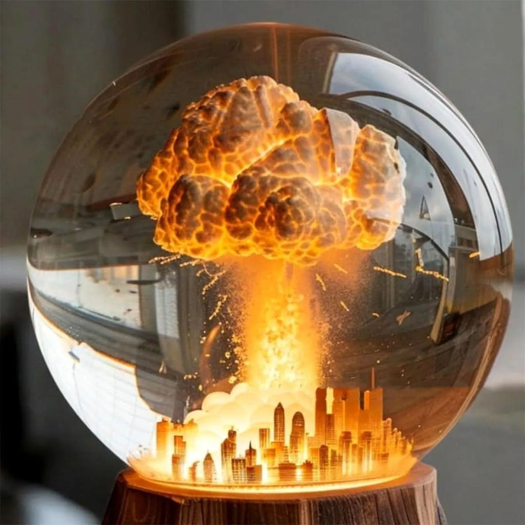 Atomic Bomb Explosion Lamp, 3D mushroom cloud LED night light in hand-painted resin, 15 x 8cm