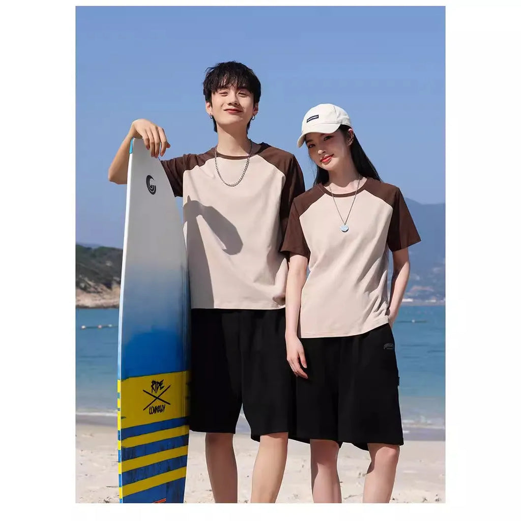 Cotton blend round neck loose pullover t-shirt in multiple colour options including A050 apricot army green
