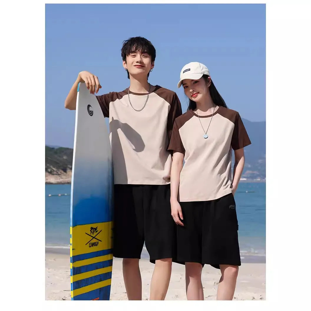 Cotton blend round neck loose pullover t-shirt in multiple colour options including A050 apricot army green
