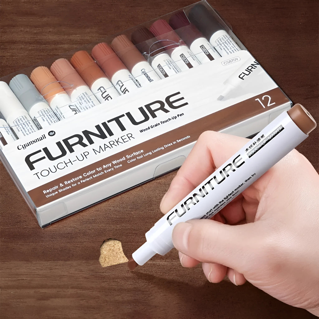 Wood grain paint fixer pen in walnut colour with 5ml waterproof colourfast formula for solid and composite wood scratch repair