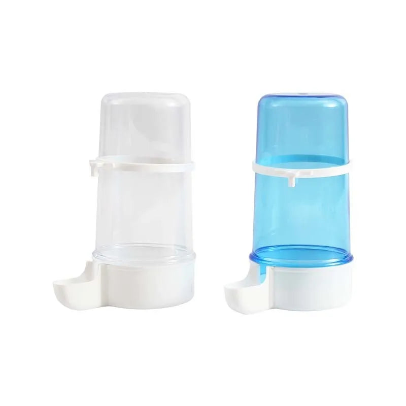 Blue edible bird water pipe with large PP bottle 7cm diameter 15cm height for cage with 1-1.5cm wire spacing