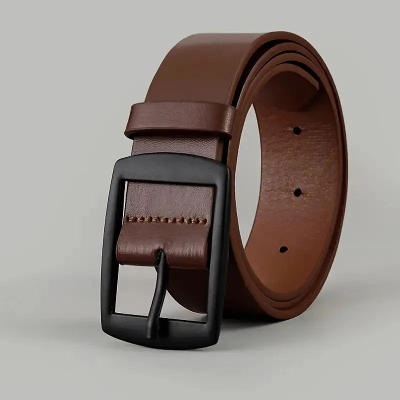 Men business casual imitation leather belt with alloy pin buckle, 120cm length, black belt with black buttons