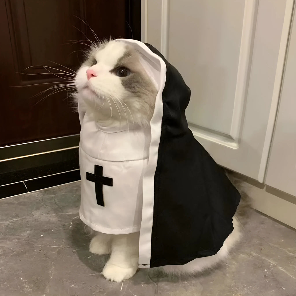 Black and white nun costume for small to medium dogs on Halloween
