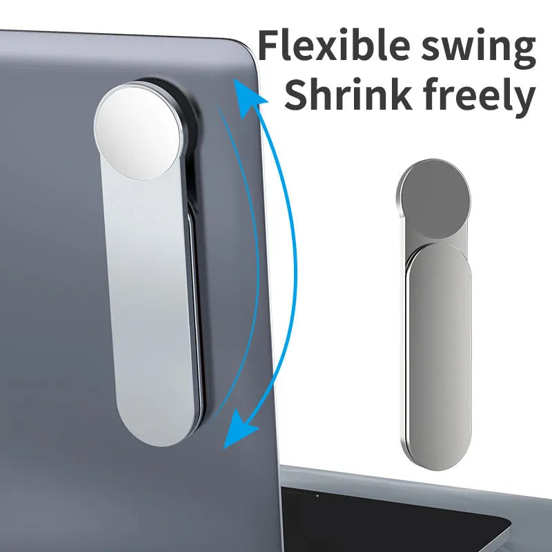 Silver aluminium alloy mobile phone and computer dual screen extension bracket with magnetic attachment on desk edge