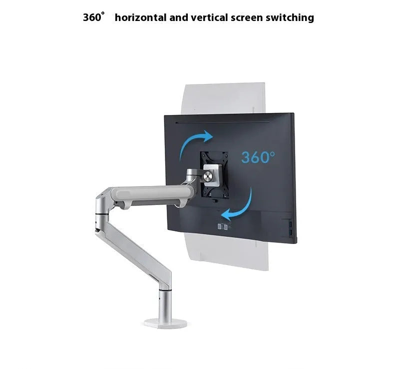 Silver aluminium alloy hover notebook stand on a desk holding a laptop.