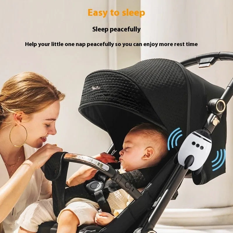 White baby sleep comforter with automatic shaking and Bluetooth connectivity for infants