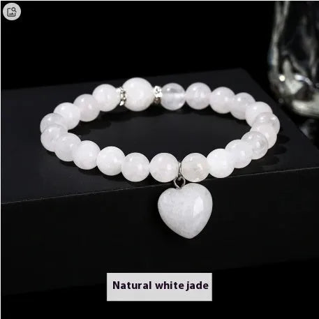 Handmade geometric love pendant bracelet with natural crystal beads in choice of six stone types