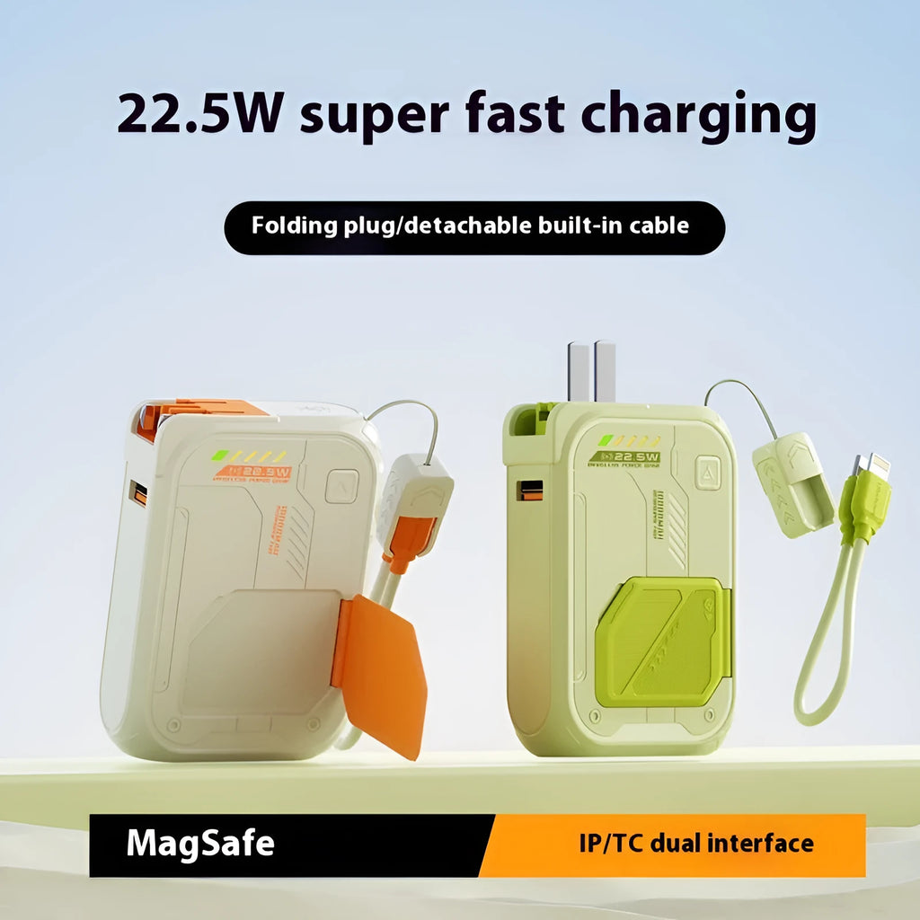 Five-in-one magnetic wireless power bank 10000mAh with digital display in cool black
