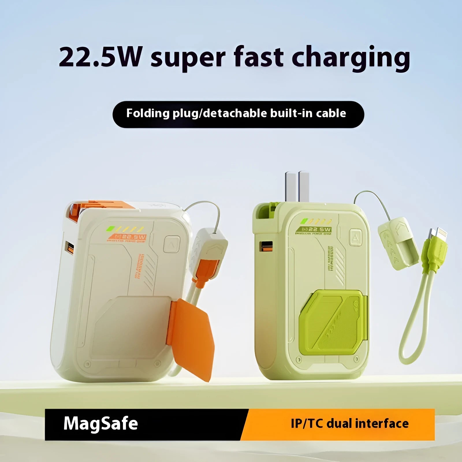 Five-in-one magnetic wireless power bank 10000mAh with digital display in cool black