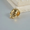 Stainless steel hollow skull and Buddha head design earrings in four colour options.
