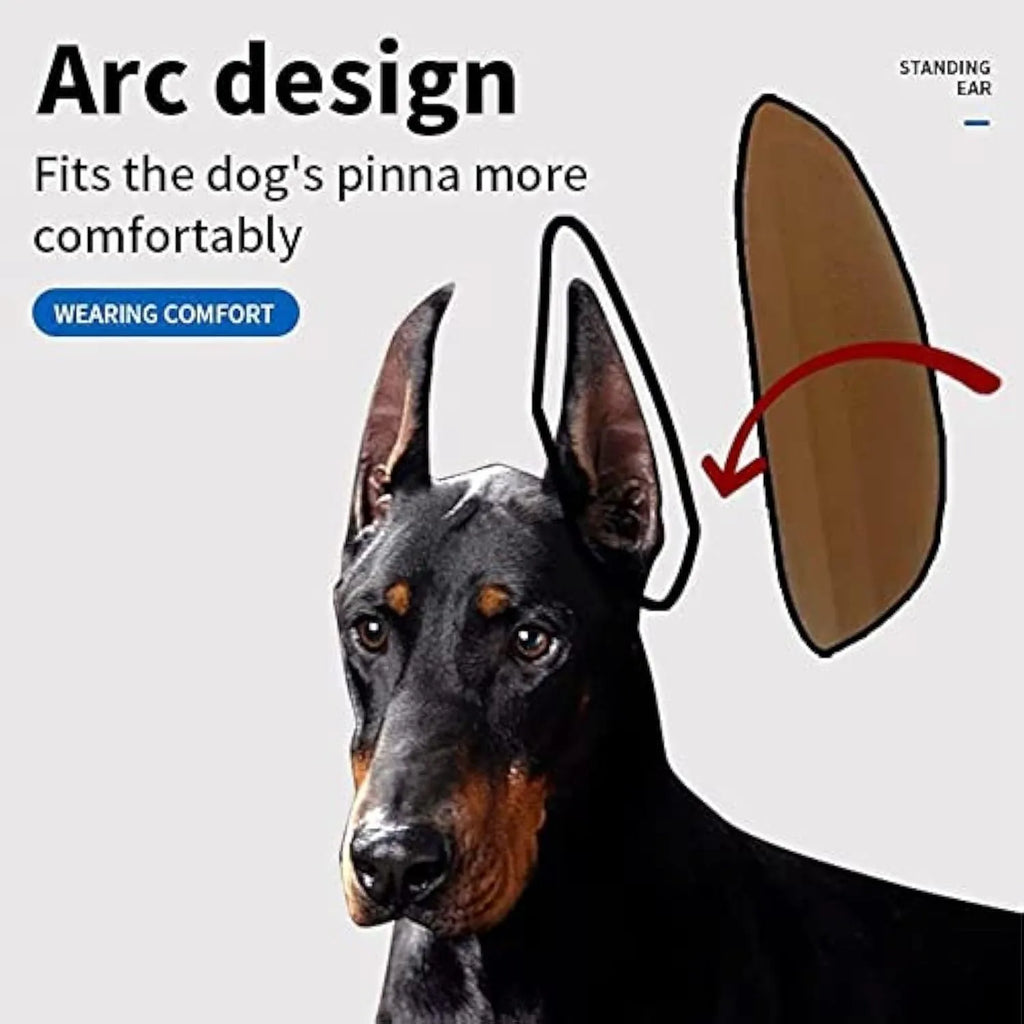 Dog ear correction support stickers showing adjustable spacing and multiple size options