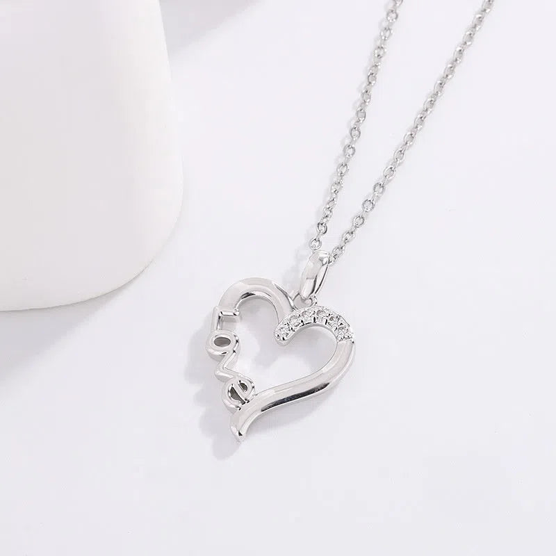 Creative heart design LOVE titanium steel necklace pendant in white gold colour on cross chain