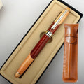Wooden and metal pen for office use shown with a protective storage bag.
