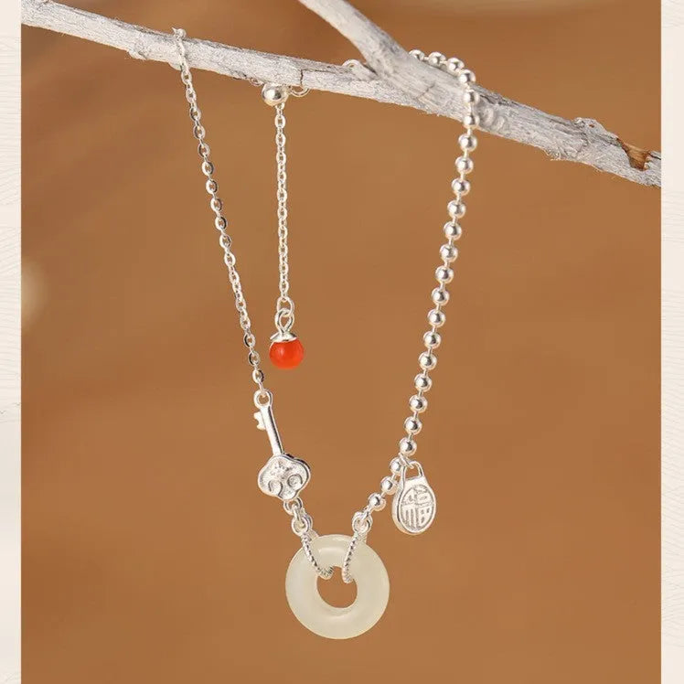 925 silver Hetian jade bracelet with geometry Chinese style design and electroplated finish